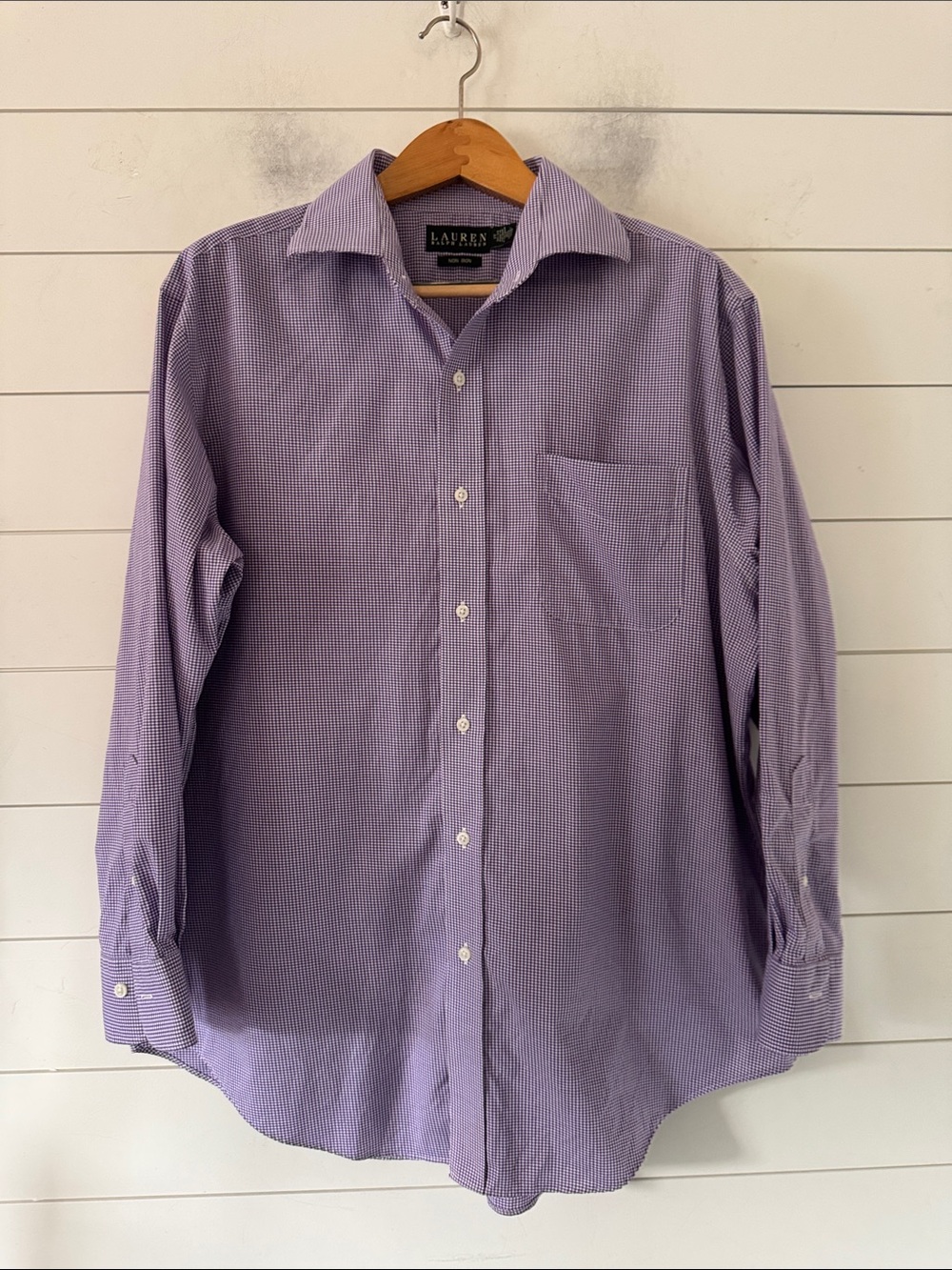 Lauren Size 17 32/33 Ralph Lauren Non-Iron Colton Gingham Note Arm altered 23”